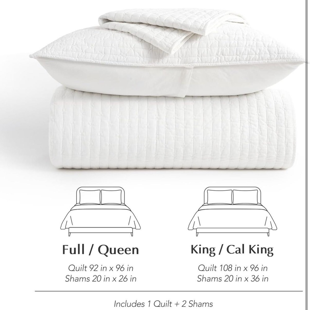 EverGrace Queen Quilt Set 100% Cotton Cross Stitch 3 Piece White Lightweight - Picture 7 of 11